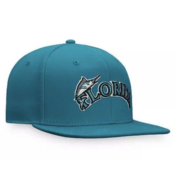 Men's Fanatics Branded Teal Miami Marlins Cooperstown Collection Fitted Hat 71/4 - Picture 2 of 9